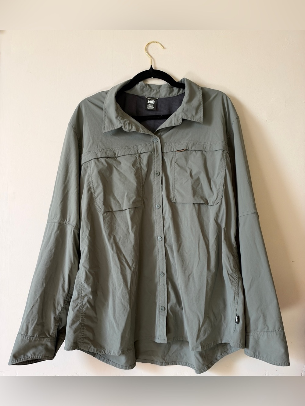 REI Co-op Sahara Solid Long-Sleeve Shirt Women's 3X Sage Gray UPF Hiking Travel